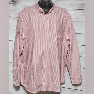 Chaps Red & White Pin Striped Button Up Dress Shirt Mens Sz XL